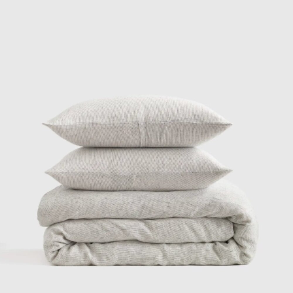 NWOT Quince European Linen Duvet Cover Set - Grey White Mini Pinstripe